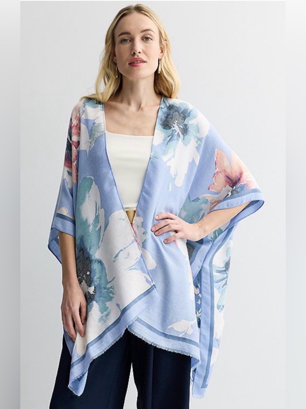 Nine West “Pink & Blue Flowers” Kimono Wrap- O/S NWT